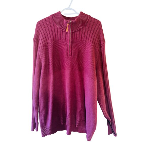 Frye & Co. Big Tall 2XL Plum Ribbed 1/4 Zip Pullover Heavy Knit Sweater Cotton - Picture 8 of 8